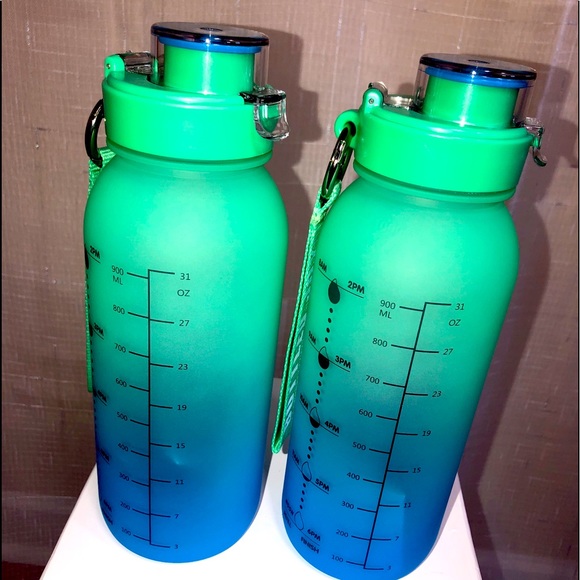 Gym Training Water Bottle Flip Top Lid Motivational Time Marker BPA Free 32Onz - Picture 2 of 6